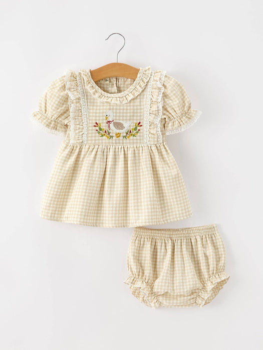 Little Goose Gingham Baby Girl Bloomer Set