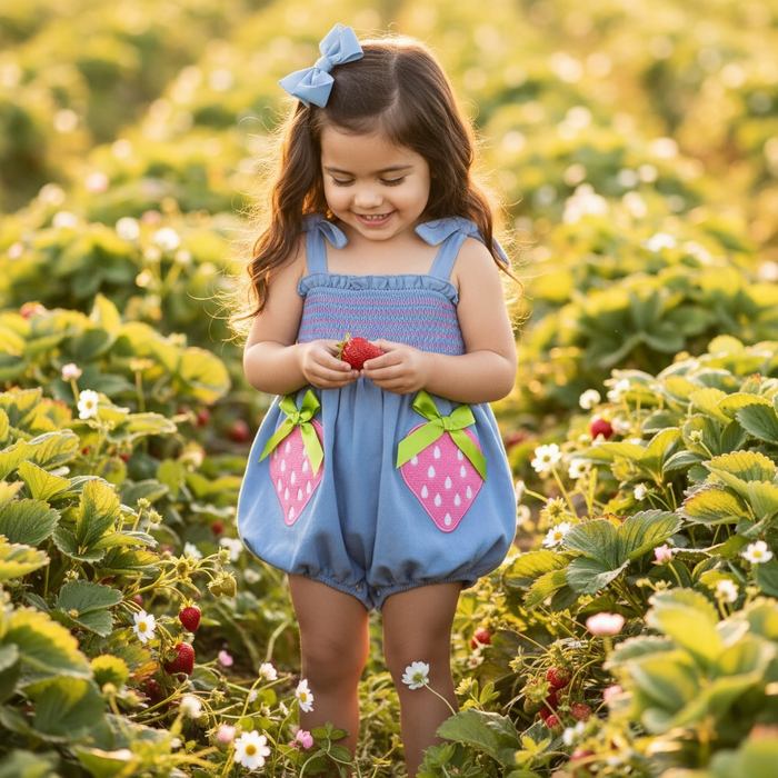 Strawberry Smocked Girls Romper
