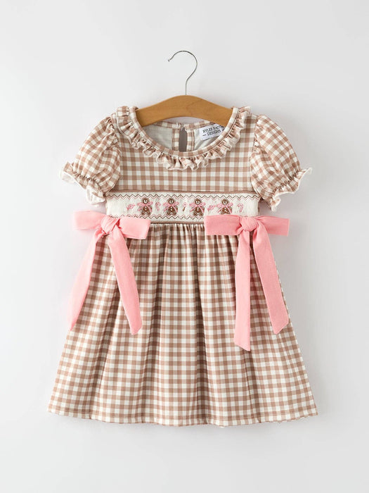 Gingerbread & Gingham Smocked Dress