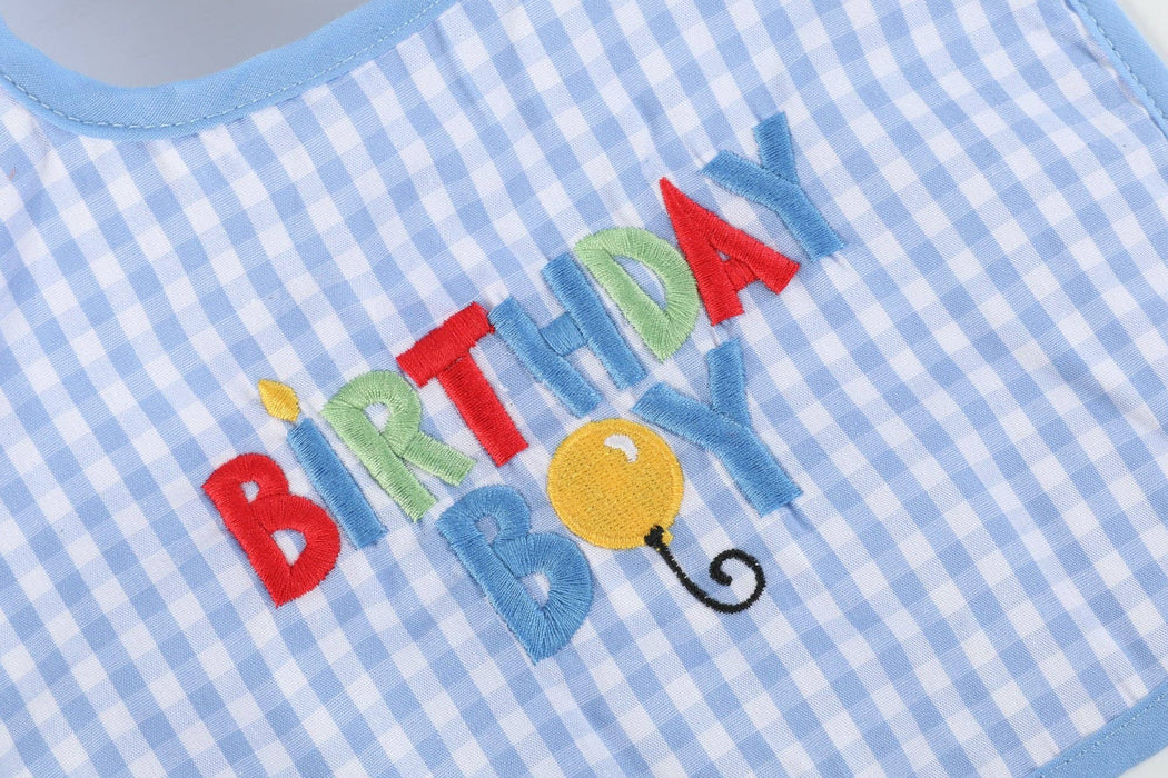 Birthday Boy Blue Gingham Bib