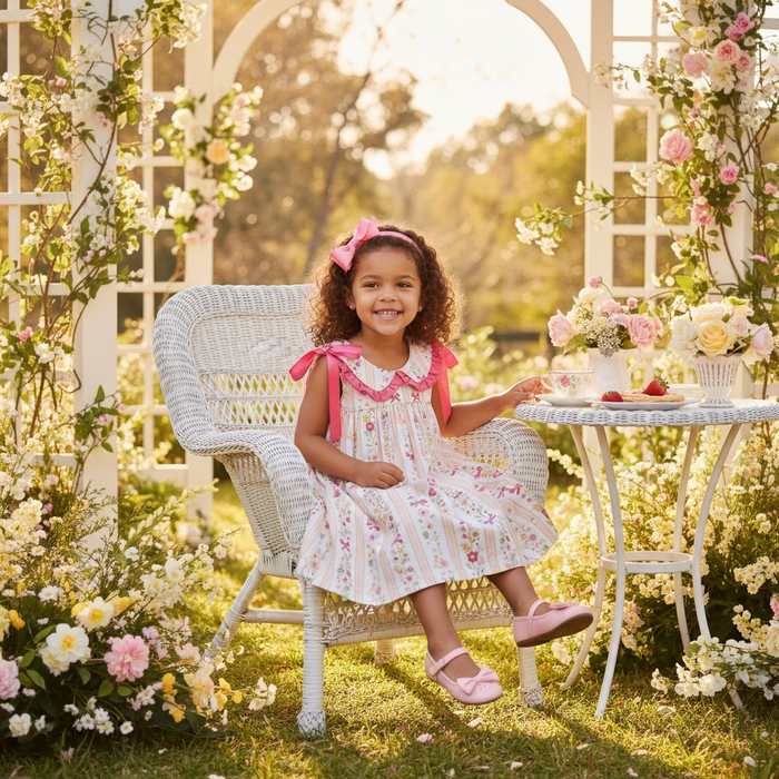 Summer Floral Bow Ruffle Girls Dress