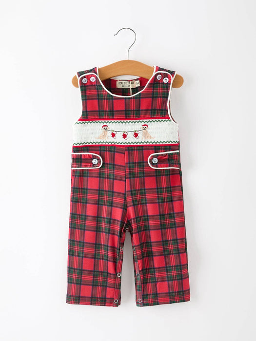 Christmas Puppy Plaid Smocked Jon Jon