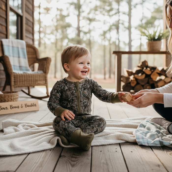 Woodland Camo Bamboo Baby Zipper Pajamas