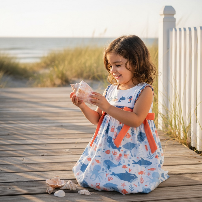 Seaside Sweetness Embroidered Girls Dress