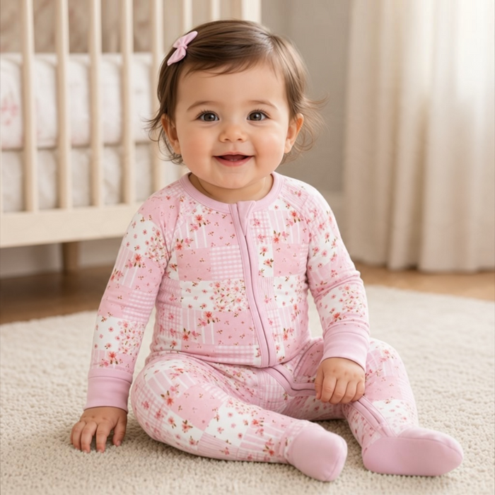 Pretty in Pink Patchwork Bamboo Baby Pajamas