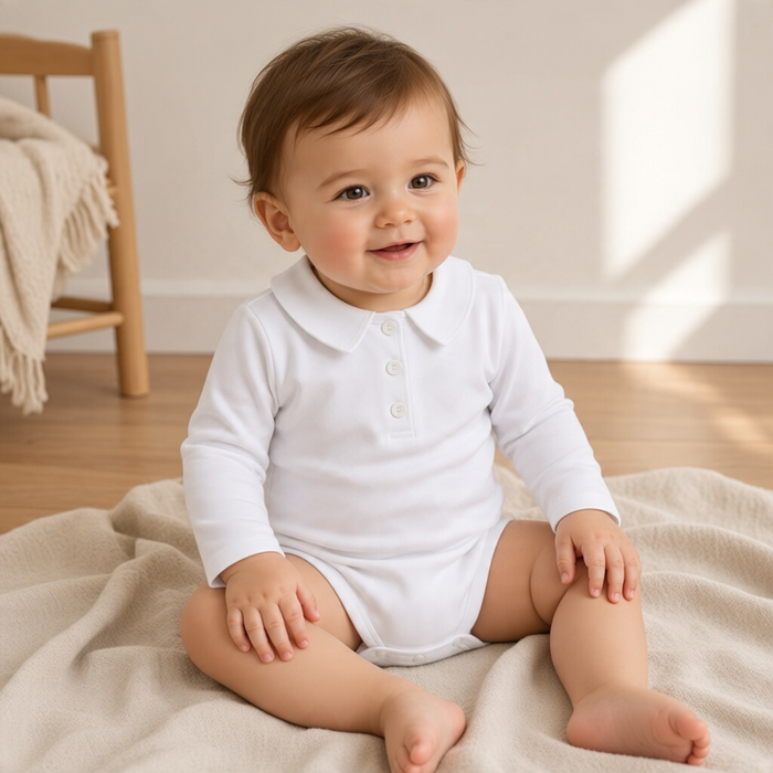 Little Gentleman White Collared Baby Romper
