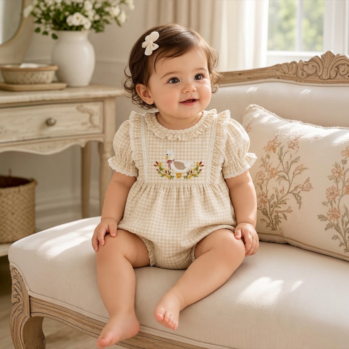 Little Goose Gingham Baby Girl Bloomer Set