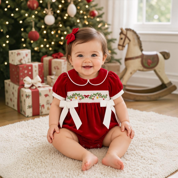 The Heirloom Noel Velvet Baby Girl Bubble Romper