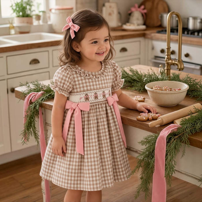 Gingerbread & Gingham Smocked Dress