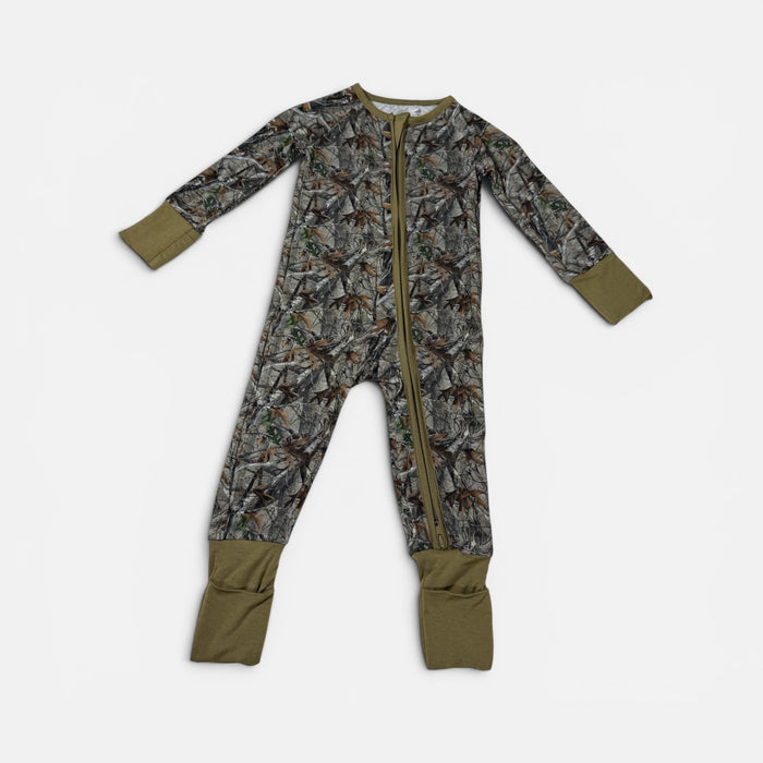 Woodland Camo Bamboo Baby Zipper Pajamas