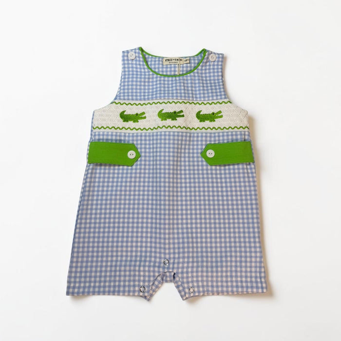 Preppy Crocodile Smocked Baby Boy Romper