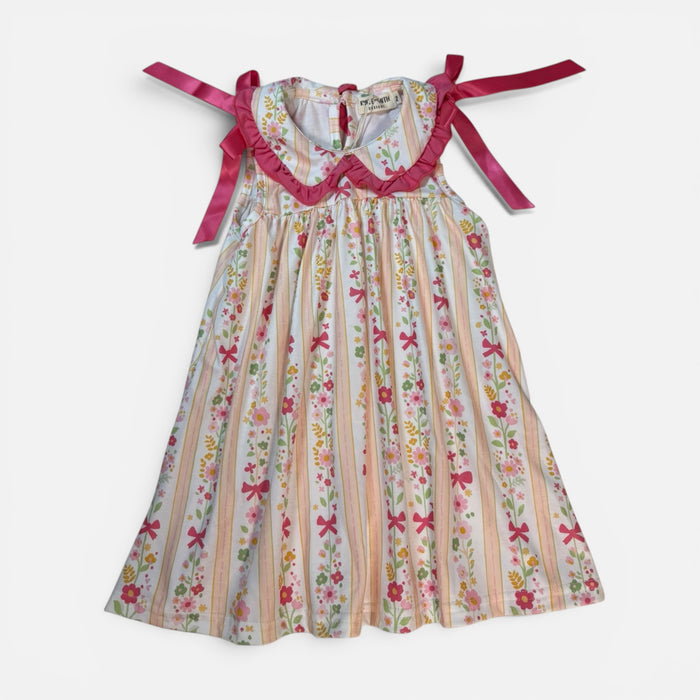 Summer Floral Bow Ruffle Girls Dress