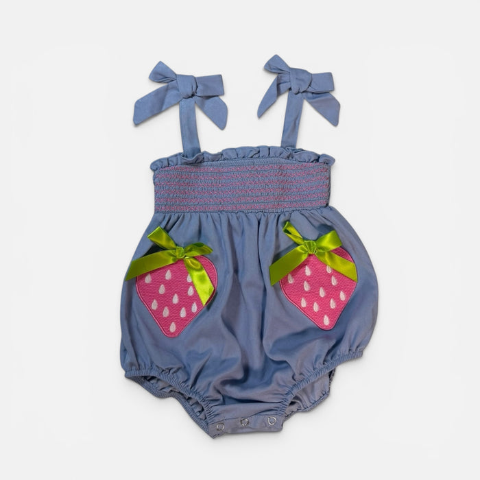 Strawberry Smocked Girls Romper