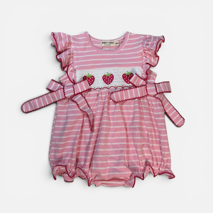 Sweet Strawberry Smocked Girl Romper