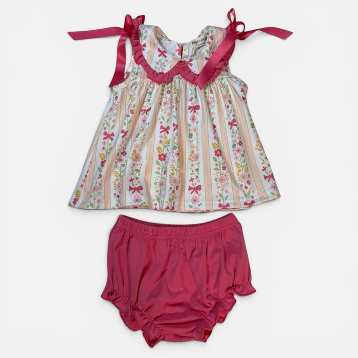 Spring Floral Bow Ruffle Bloomer Set