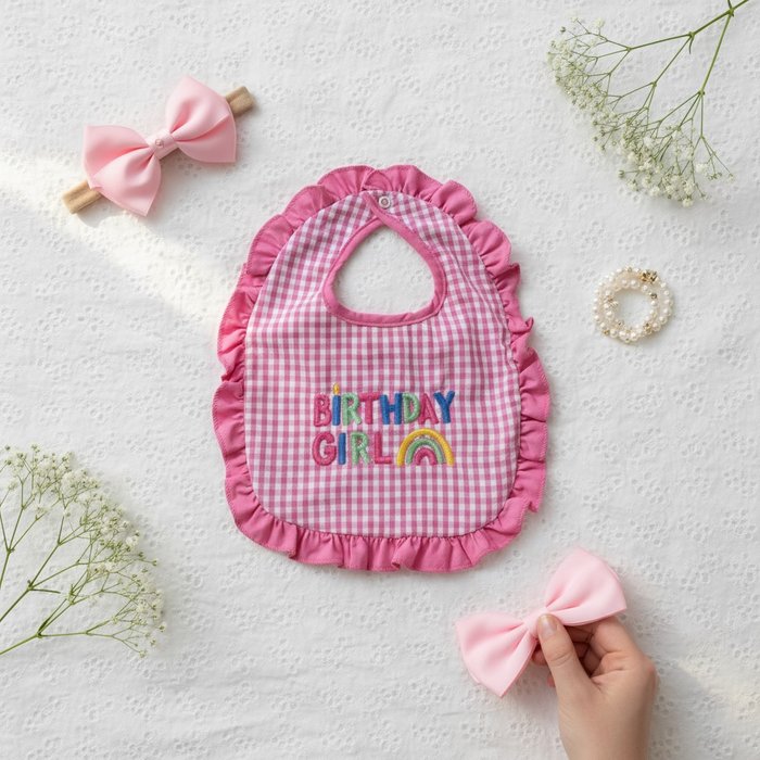 Birthday Girl Pink Gingham Bib