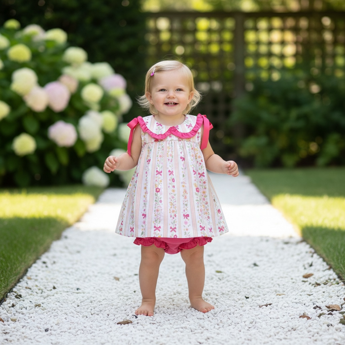 Spring Floral Bow Ruffle Bloomer Set