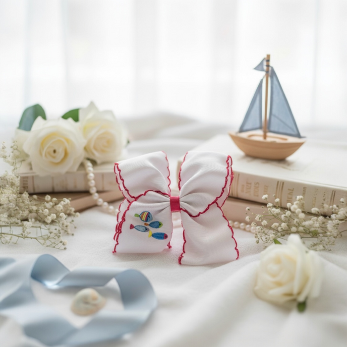 Little Fishies Moonstitch Hair Bow Clip (4.5”)
