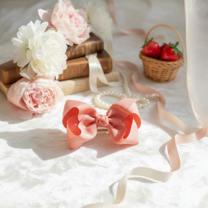 Coral Classic Grosgrain Hair Bow Clip (4”)