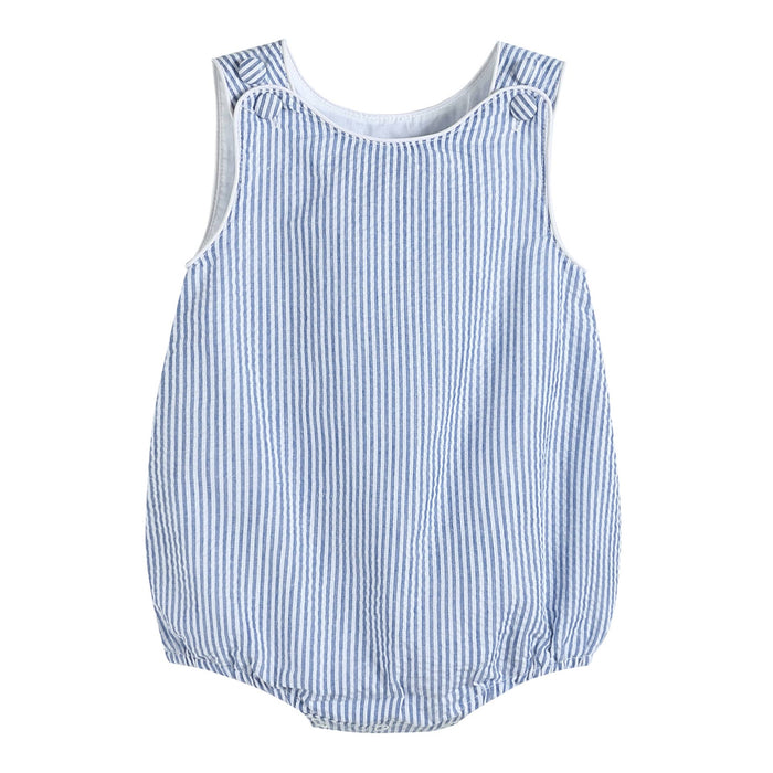 Classic Blue Seersucker Baby Bubble Romper